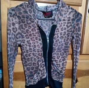 Leopard fishnet zip up